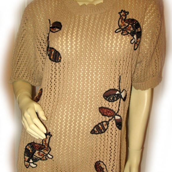 Vintage Y2K 90s 80s Chaus Womens Knit Crochet Mesh Fishnet Net See Through Top L - Picture 8 of 8